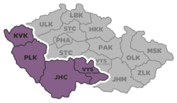 Jihočeský kraj, Plzeňský kraj, Karlovarský kraj, Vysočina