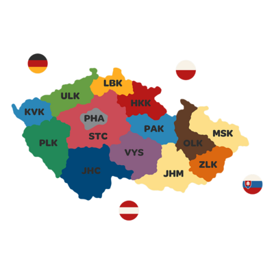 Mapa ČR + vlajky